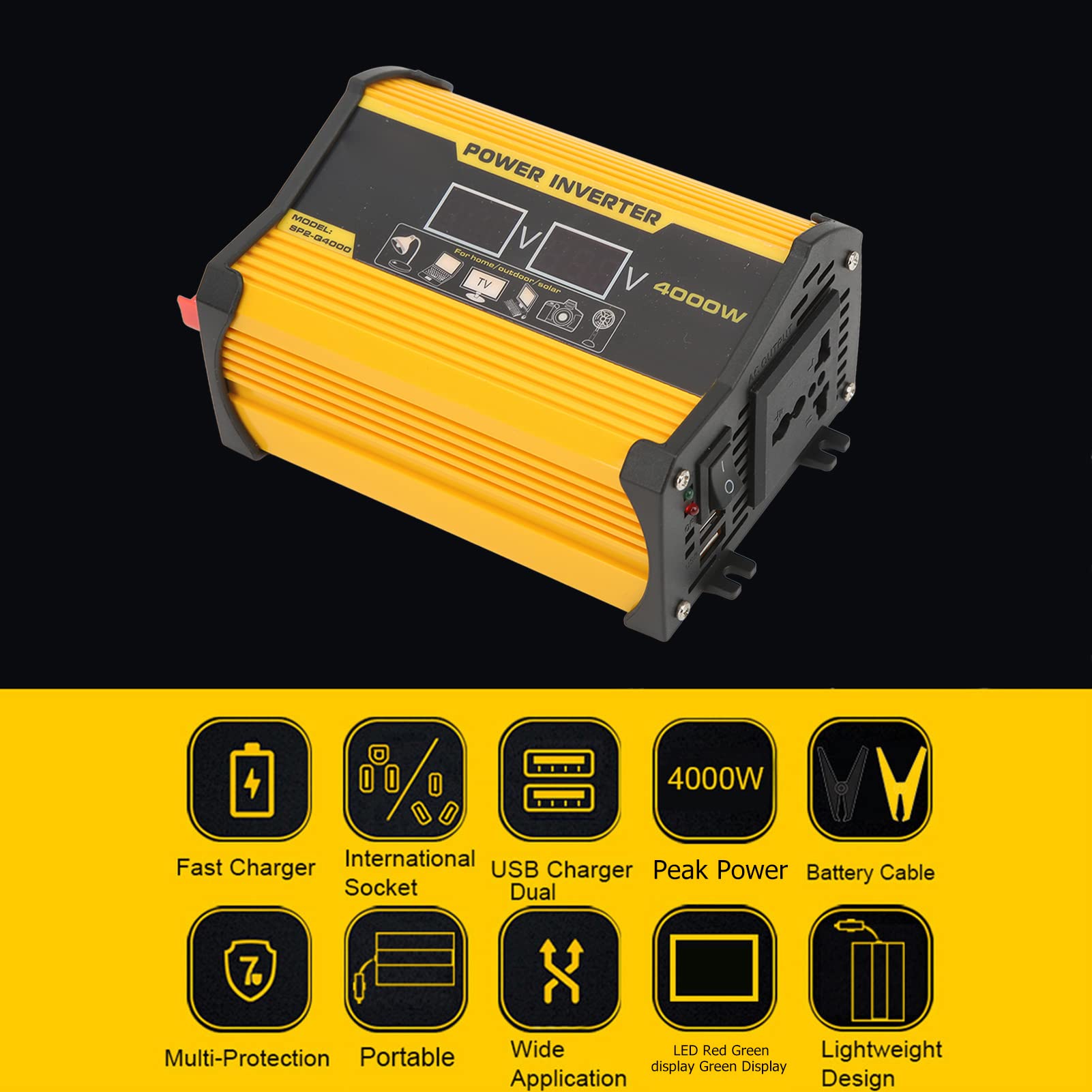 Kit de Inversor Solar, Kit de Inversor de Panel Solar Monocristalino de 18 W Controlador de Carga de 30 A Inversor Inversor de 300 W Protección Completa Pantalla LCD para Exteriores (12V a 220V)