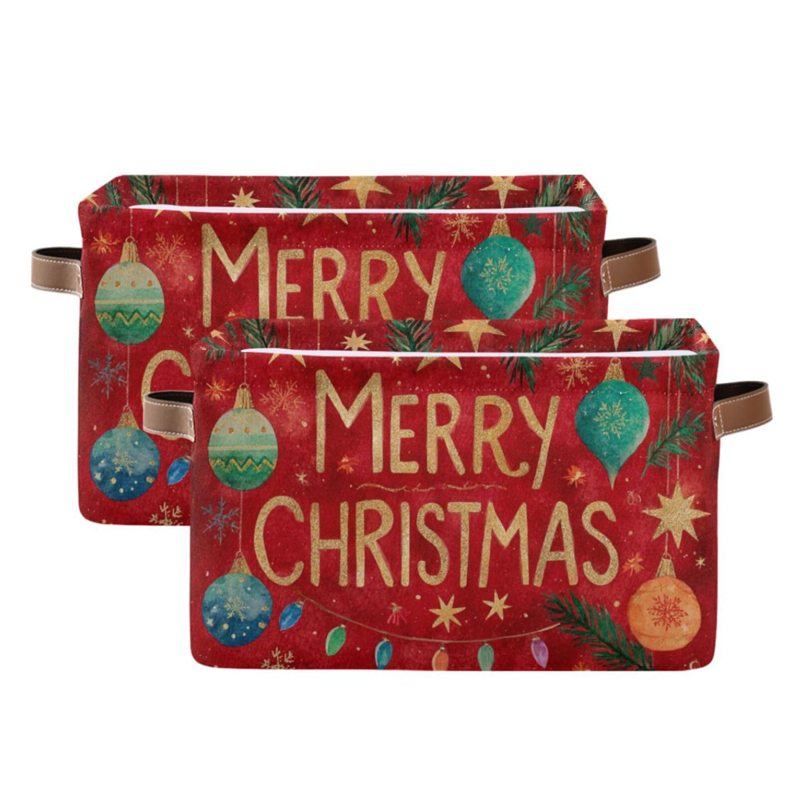 Aslsiy Storage Basket Christmas Festive Balls Leaves (2) Nursery Bins Baby Box Canvas Clothes Shelf Basket Laundry Hampers 2 Pcs