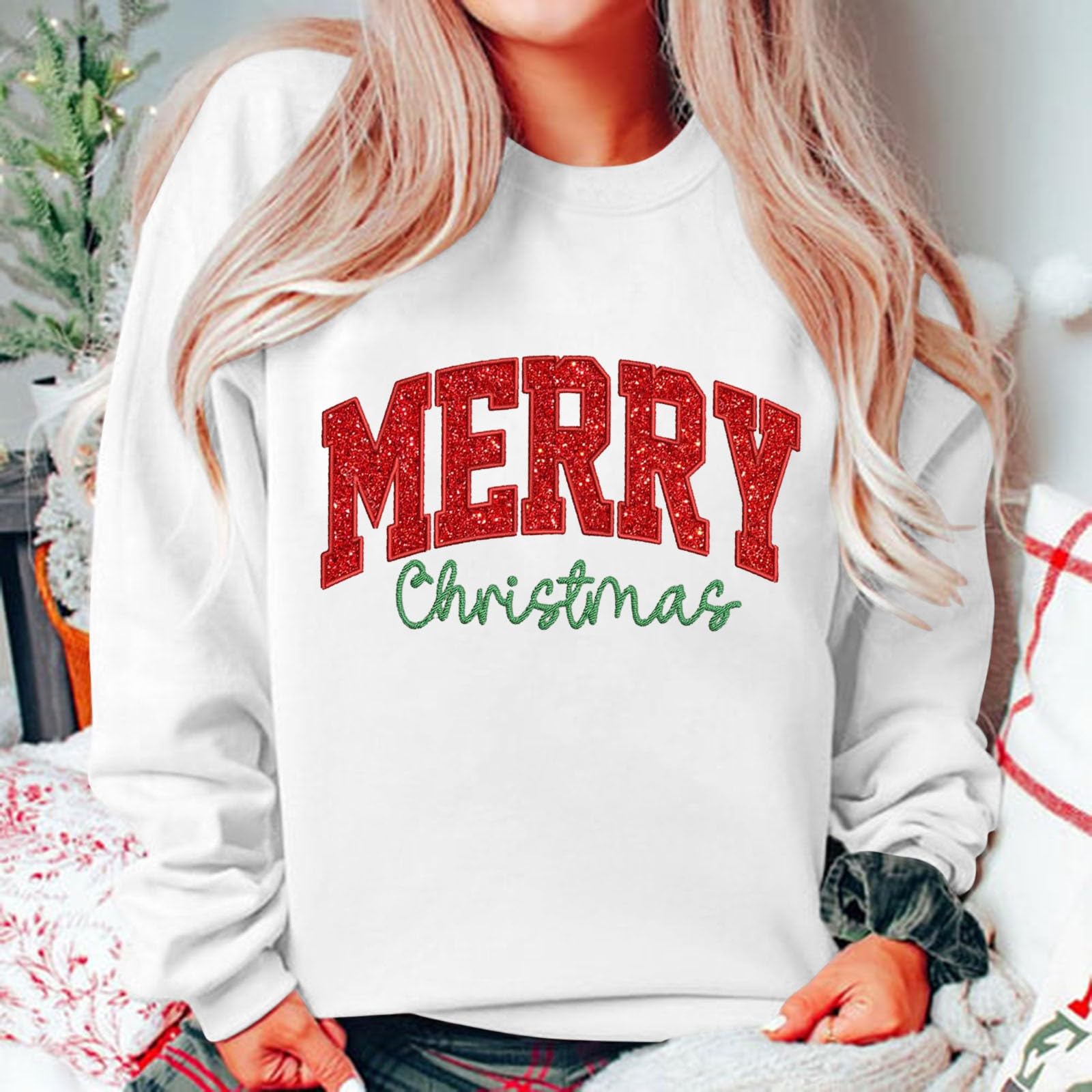 Genérico Sudadera Navidad Mujer Divertida,Sudadera Navideña Femenina Elegante con Detalle de Lateral Prendas de Talla Grande Jerséi de Cuello Redondo y Mangas Largas Confort Invierno