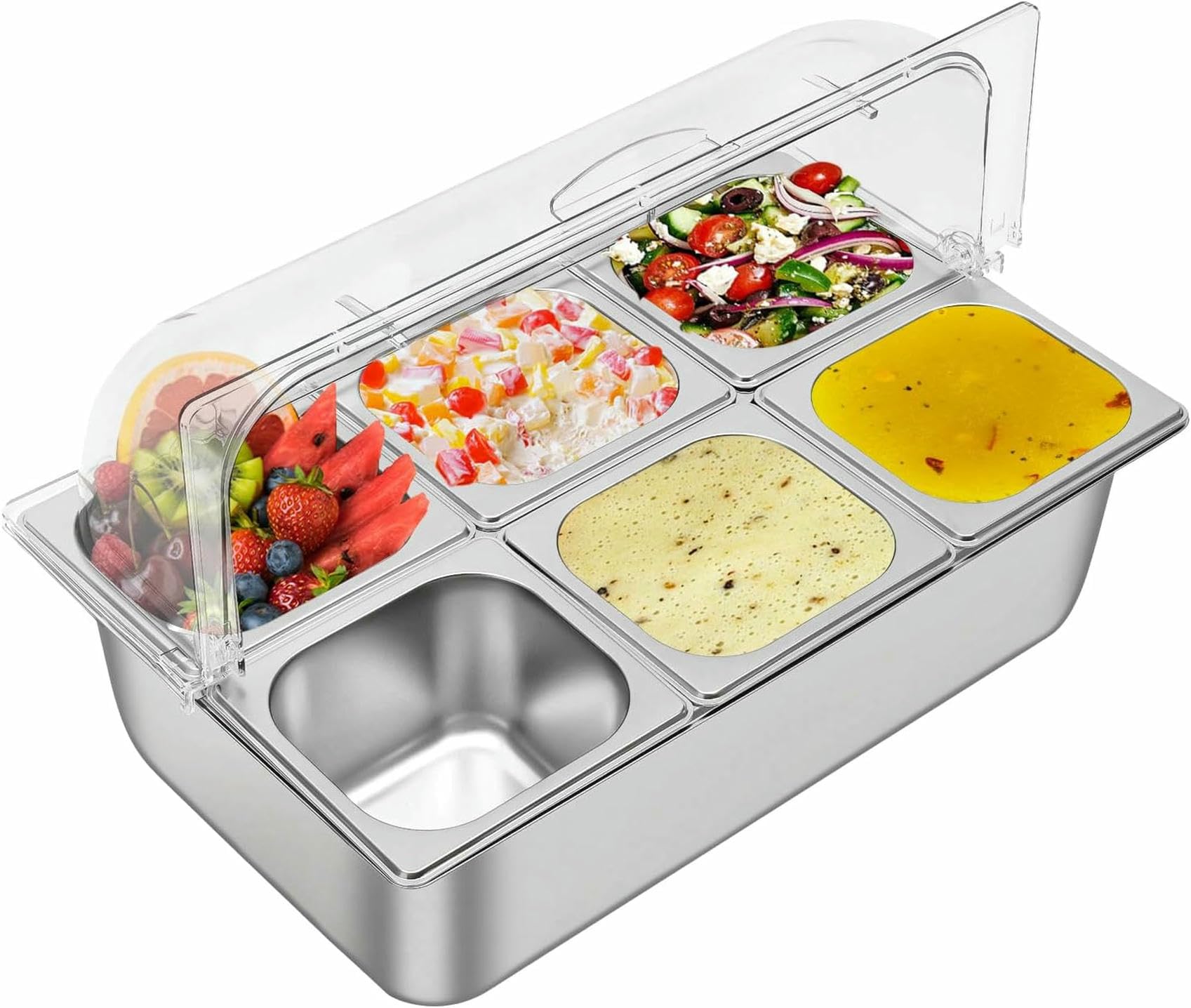 Contenitore per Alimenti, 4 vaschette, Vassoio per servire cibi Freddi, distributore di spezie, Insalata, condimento, antipasti, spezie, Frutta, Vassoio per servire cibi Freddi~/