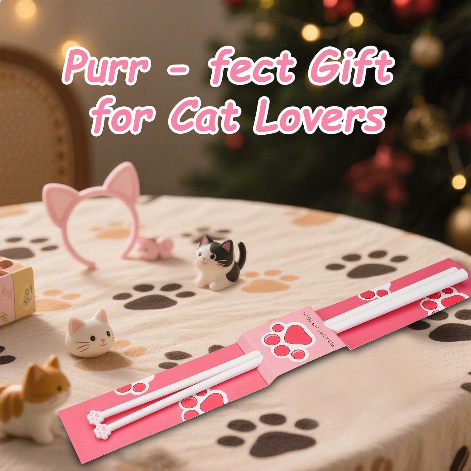 2 Pairs Cat Paw Chopsticks with Chopstick Helpers– Reusable Training Chopsticks for Beginners & Cat Lovers, Fun Gift Set for Kids & Adults