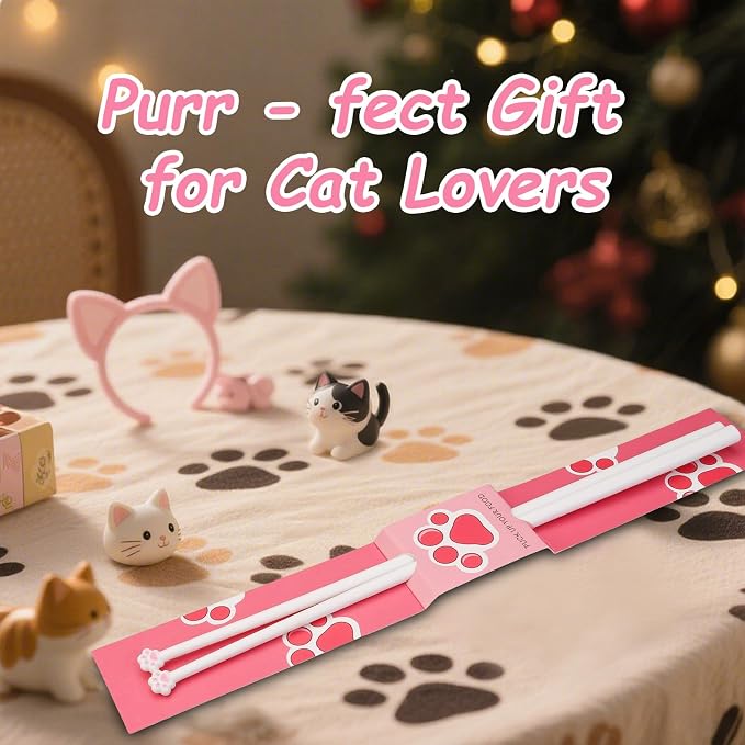 2 pares de palitos chinos con diseño de patas de gato y ayudantes para palitos - Palitos reutilizables para principiantes y amantes de los gatos, set divertido para niños y adultos miniatura 8