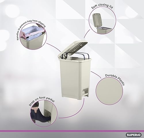 Miniatura 5 de Superio Papelera de plástico con pedal de paso delgado de 10,5 galones, cubo de basura para debajo del escritorio, oficina, dormitorio, cuarto de