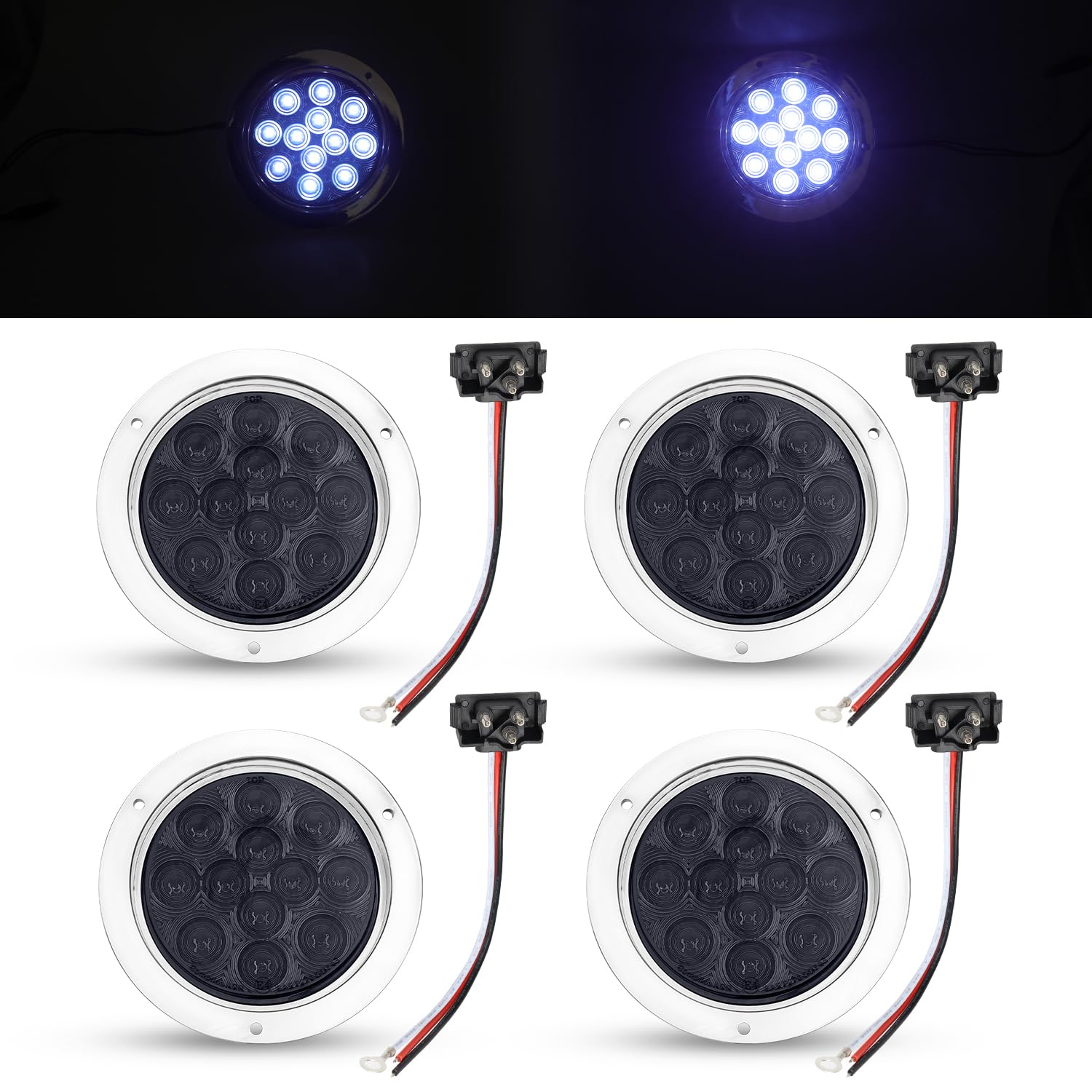 Snapklik.com : TMH 4 Inch 4 Pcs Smoked Lens White LED Round Trailer ...