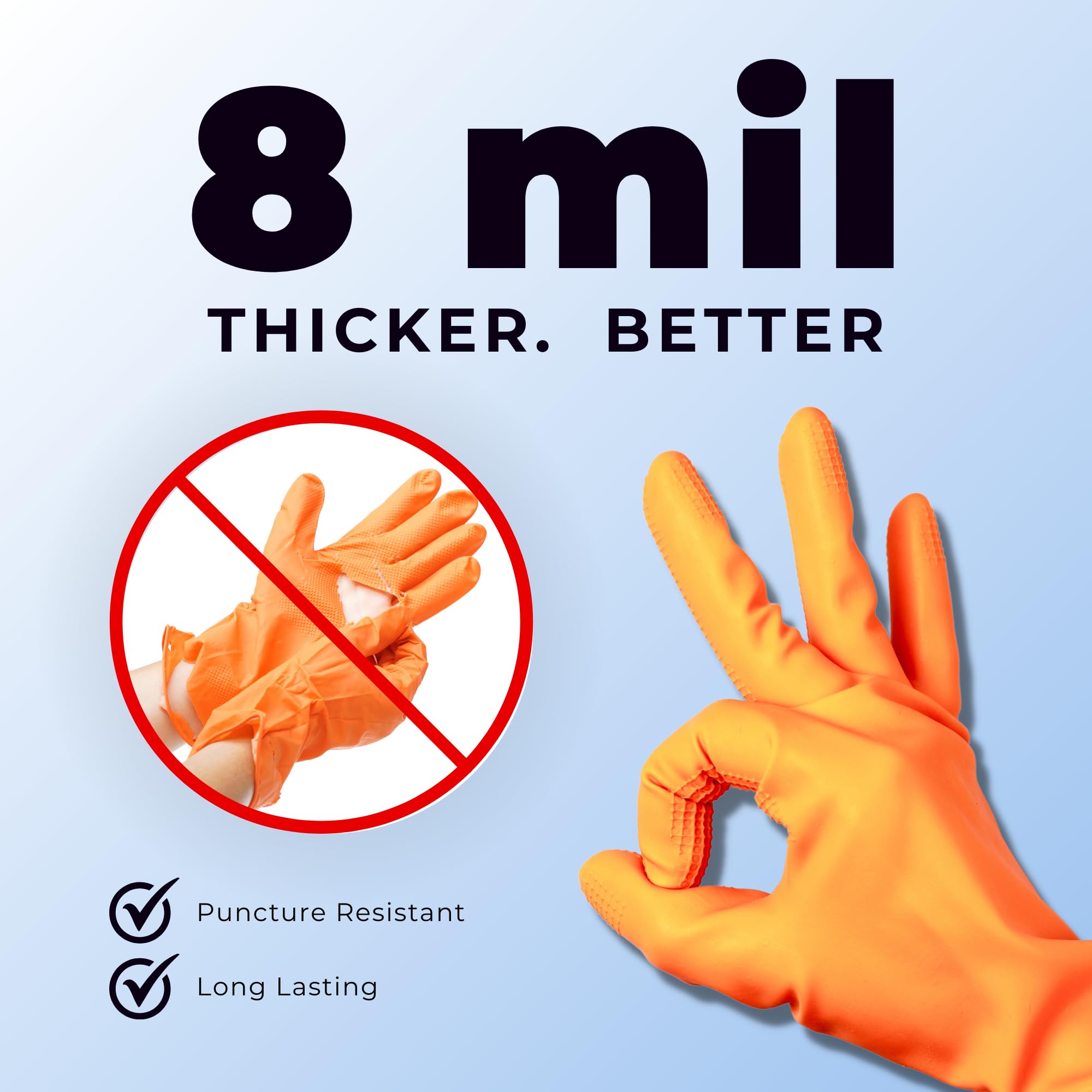 Guantes de nitrilo de 8 mil - 1000 unidades de guantes de látex desechables sin polvo, guantes de trabajo industrial y limpieza