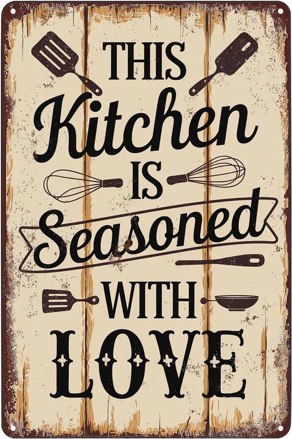 SMAZDFXX This Kitchen Is Seasoned With Love Retro Funny Metal Tin Sign For Home Decor Room Door Accessories Kitchen Club Restaurant Accessories Poster 8"x12"