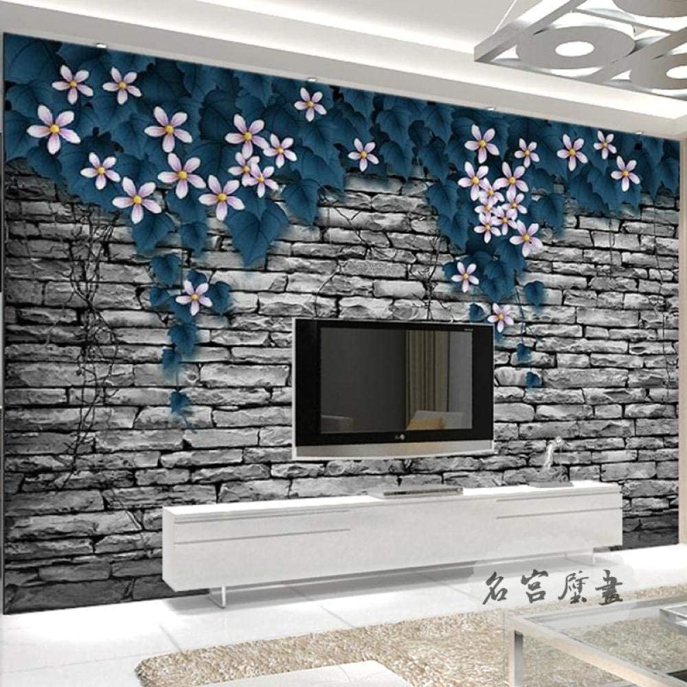 Papel Pintado Mural 3D Planta De Pared De Ladrillo De Hoja Azul Papel Pintado Mural 3D Papel Pintado De Pared Carteles De Pared Pegatina De Pared Borde Autoadhesivo Ladrillo Ba 300(ancho)x210(alto) cm