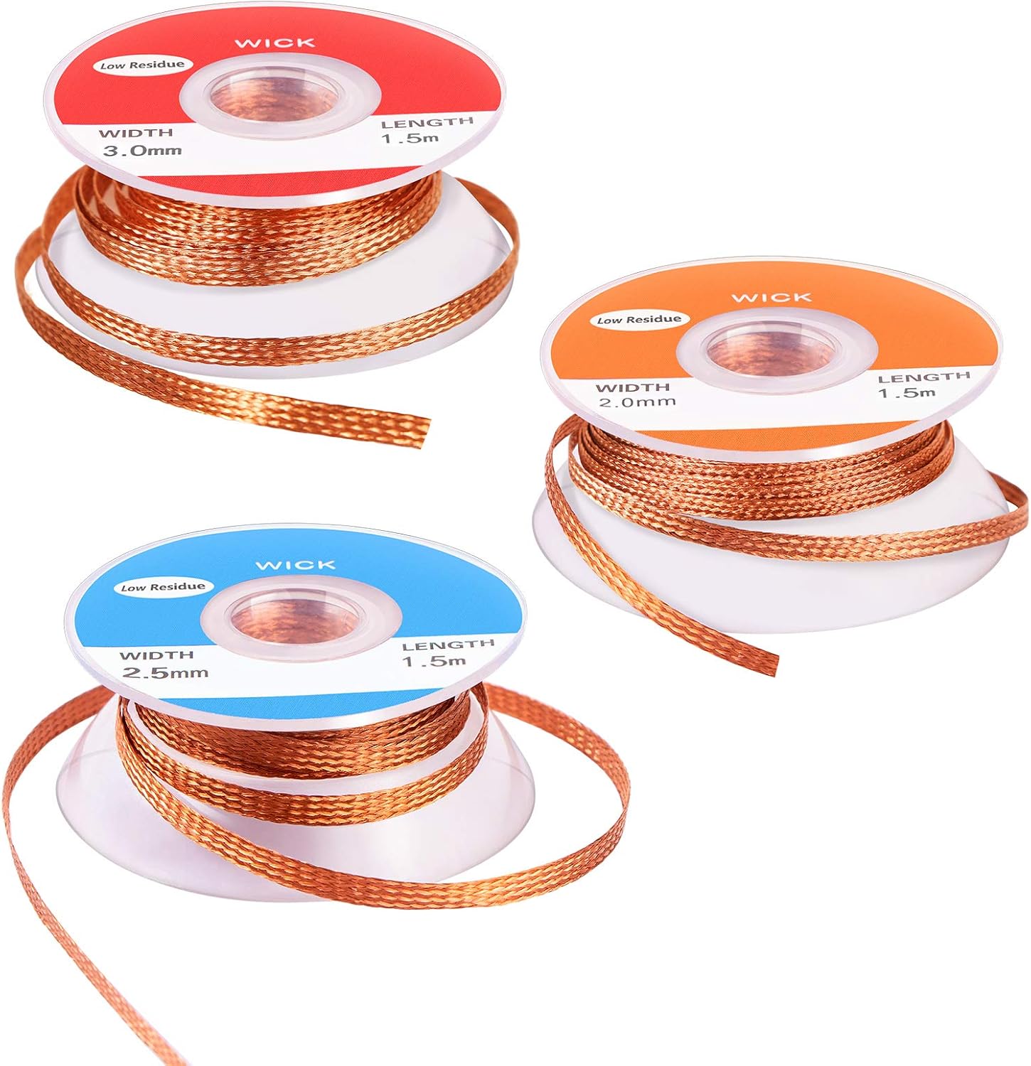 CCOZN Solder Wicks, 3 Pack No-Clean Solder Braided Wicks Desoldering Wicks For Solder Removal Tool, 0.12/0.1/0.08 Inch Width 1.5 Meter Length - - 