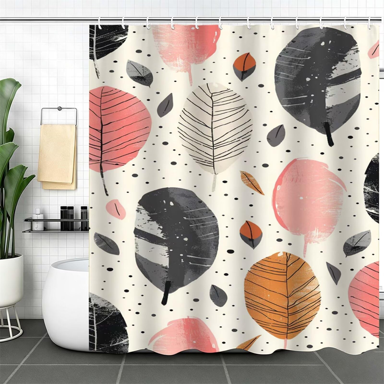 arancione Tenda Doccia, Tenda per Doccia Tessuto Poliestere Impermeabile Asciugatura Rapida con 12 Anelli, Tende Finestra Bagno e Vasca Pieghevole per Angolare Casa Shower Curtain moderno J-371