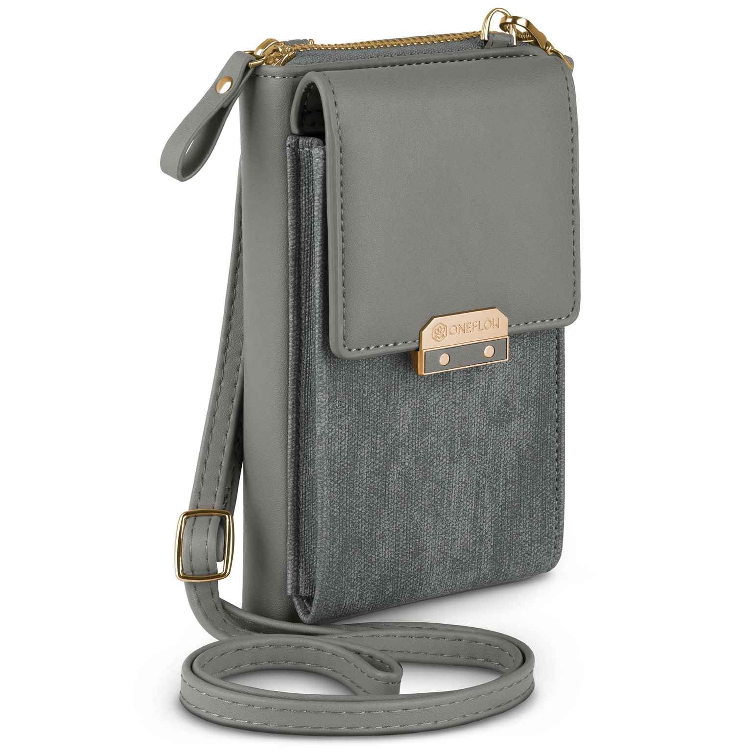 ONEFLOW Bliss Purse für iPhone 16 Pro Max Handytasche zum Umhängen Damen mit Portemonnaie, Handy Umhängetasche mit Geldbörse und Handyfach, Kleine Handtasche, Taupe Grau