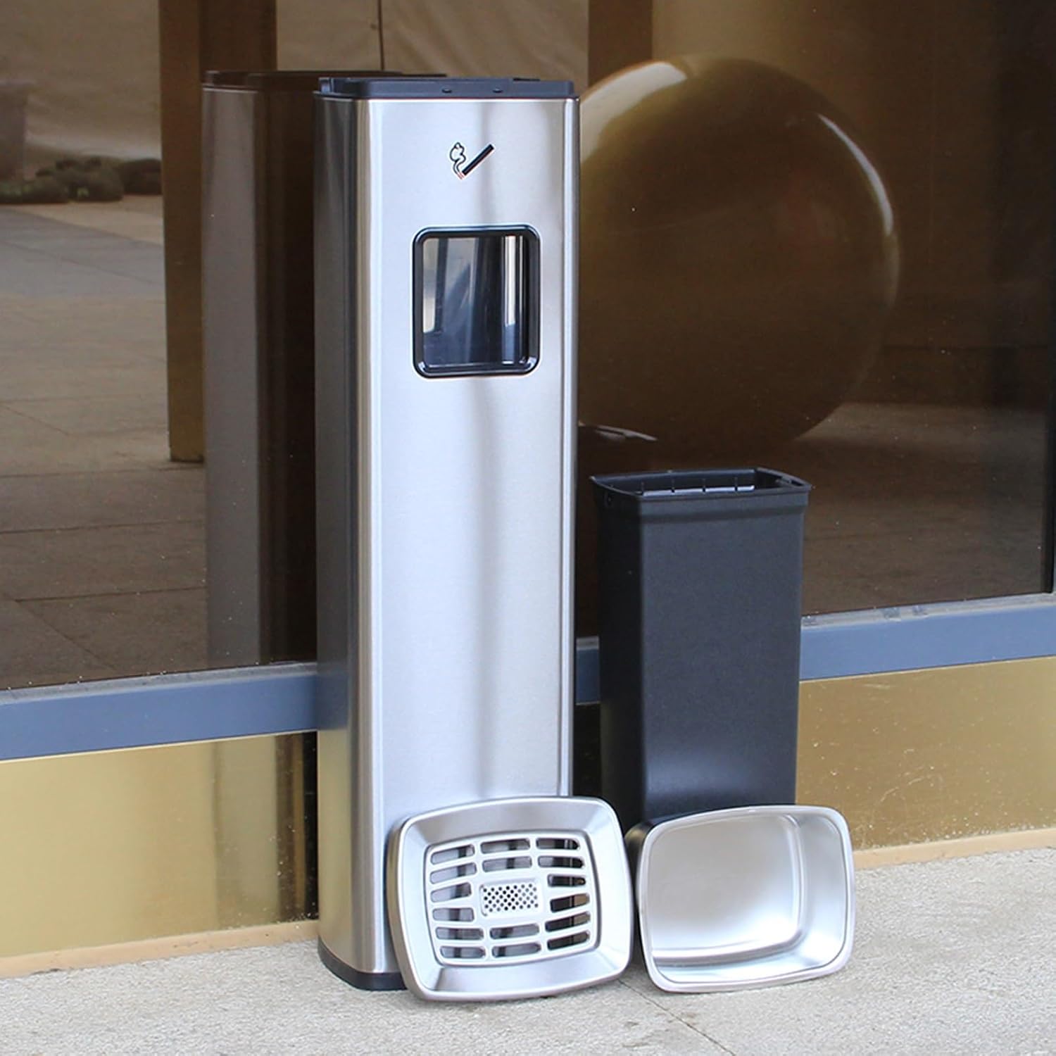Outdoor Stainless Steel Standing Ashtray, Commercial Metal Ashtrays for Disposal of Cigarette Butts Can be Used Outside in Gardens, Terraces, Hotels, Restaurants(Gold)