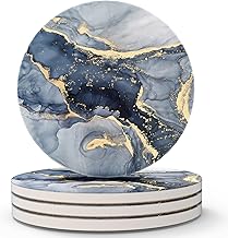 HAOCOO Coasters Stylish Ceramic Marble Pattern Cork Back Round Set of 4 Mugs Tea Pads Insulation Better Than Diatomaceous Earth, Water Absorbent, Quick Drying, Anti-Slip, For Home and Office,