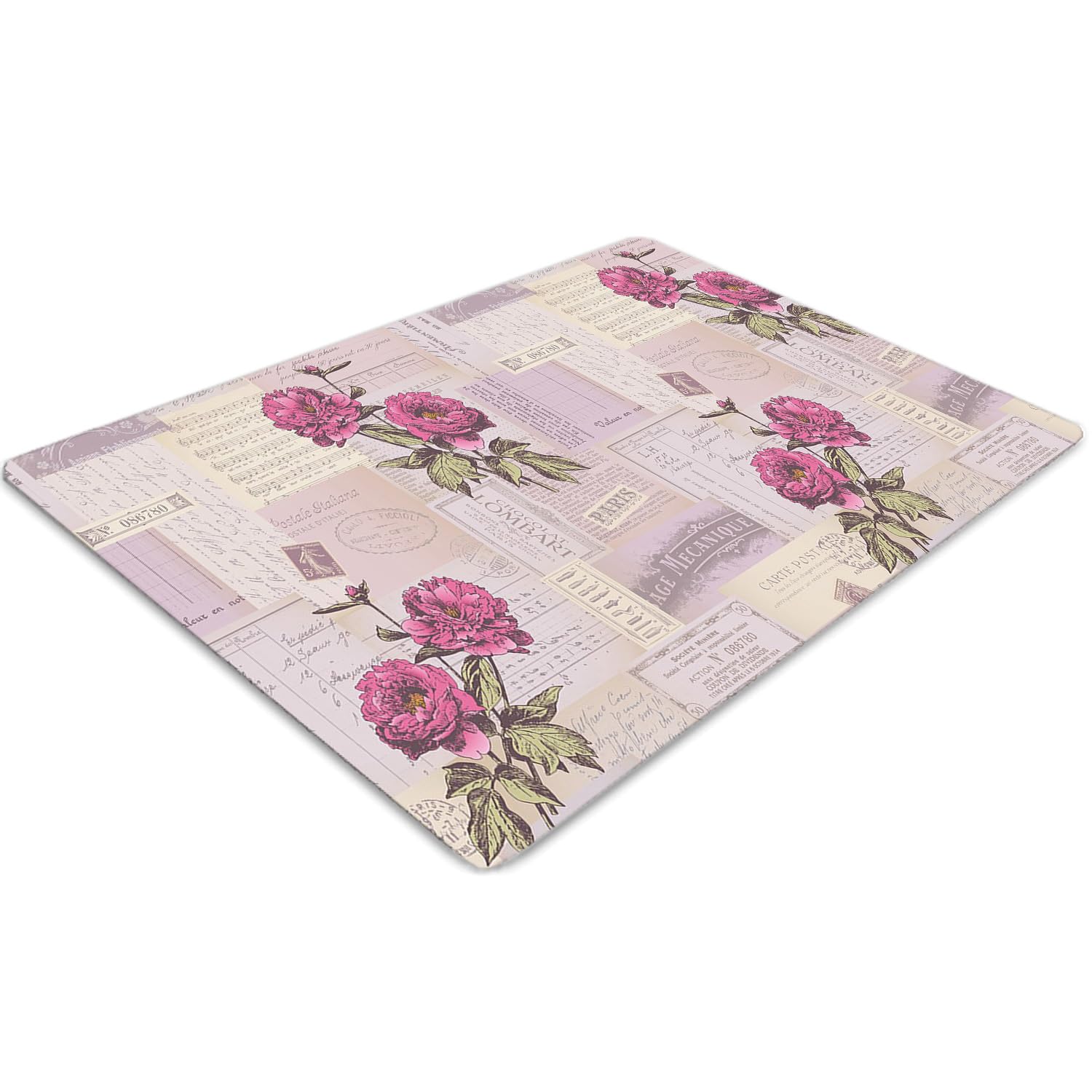 Protège-Tapis de Chaise Protecteur de Sol PVC Rectangulaire Antidérapant Motif Pivoines 120x90