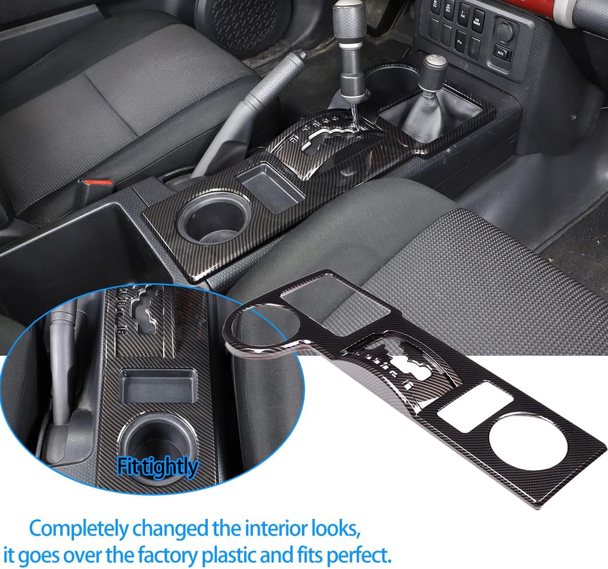 HAPPYHORSE Car Interior Decoration Trim Cover Compatible with Toyot@ FJ Cruiser 2007-2021，Central Control Panel Protector Cover Decoration Accessories (Carbon Fiber（Gear Shift Panel）)