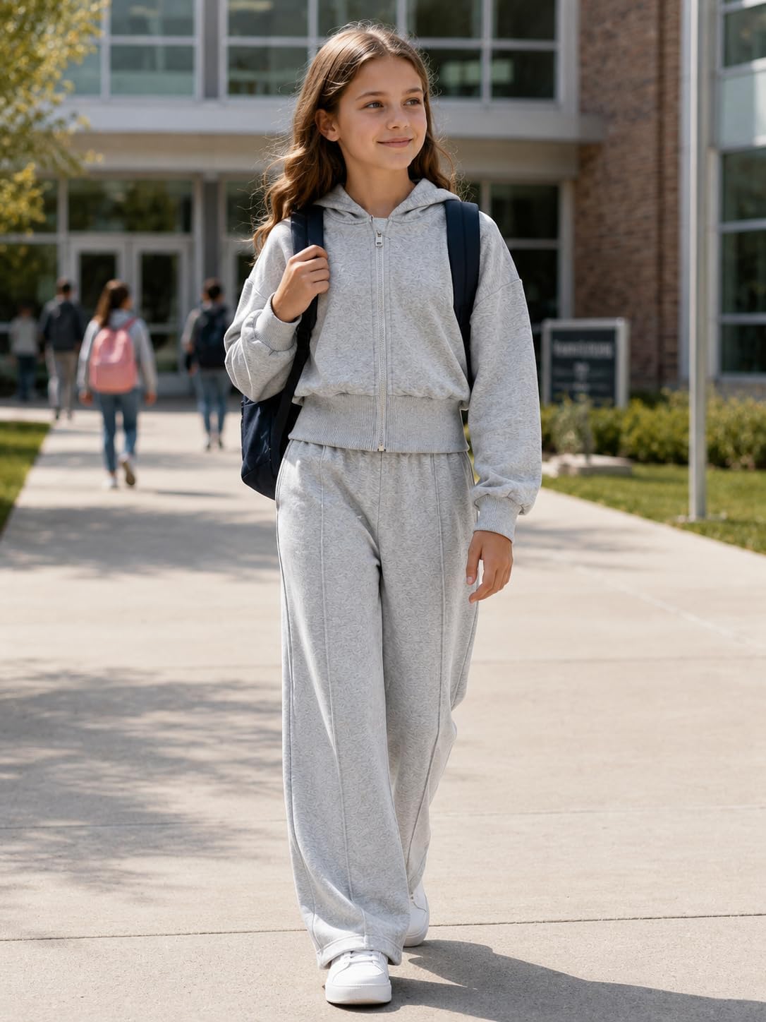Girls 7-12 Years Oversized Zip Up Hoodie Wide Leg Sweatpants Set 2 Piece Lightweight Casual Sweatsuit Outfit