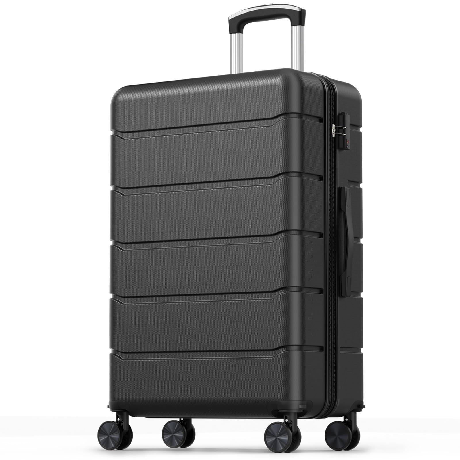 28 Inch Checked Luggage, Hard Shell Suitcase, Black