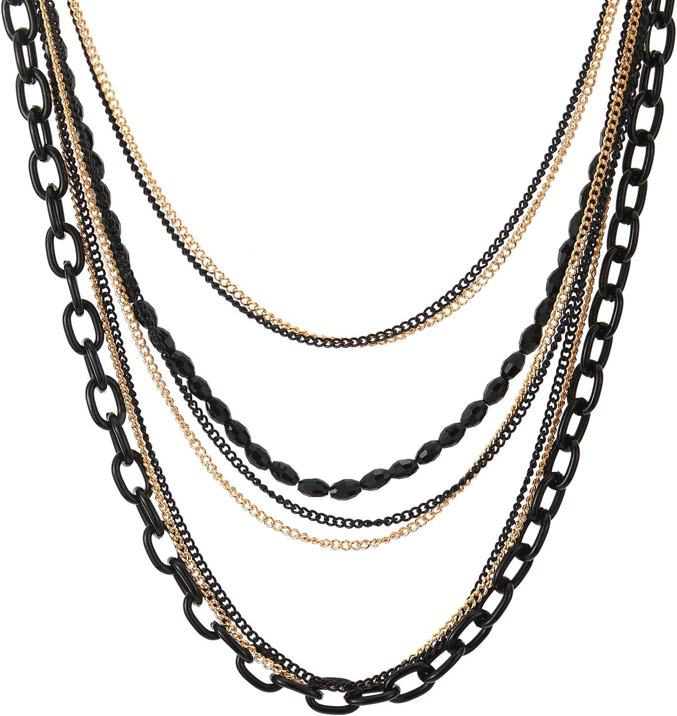 COOLSTEELANDBEYOND Choker Collar Statement Necklace Waterfall Multi-Strand Chains with Gem Stone Bead String - Image 2