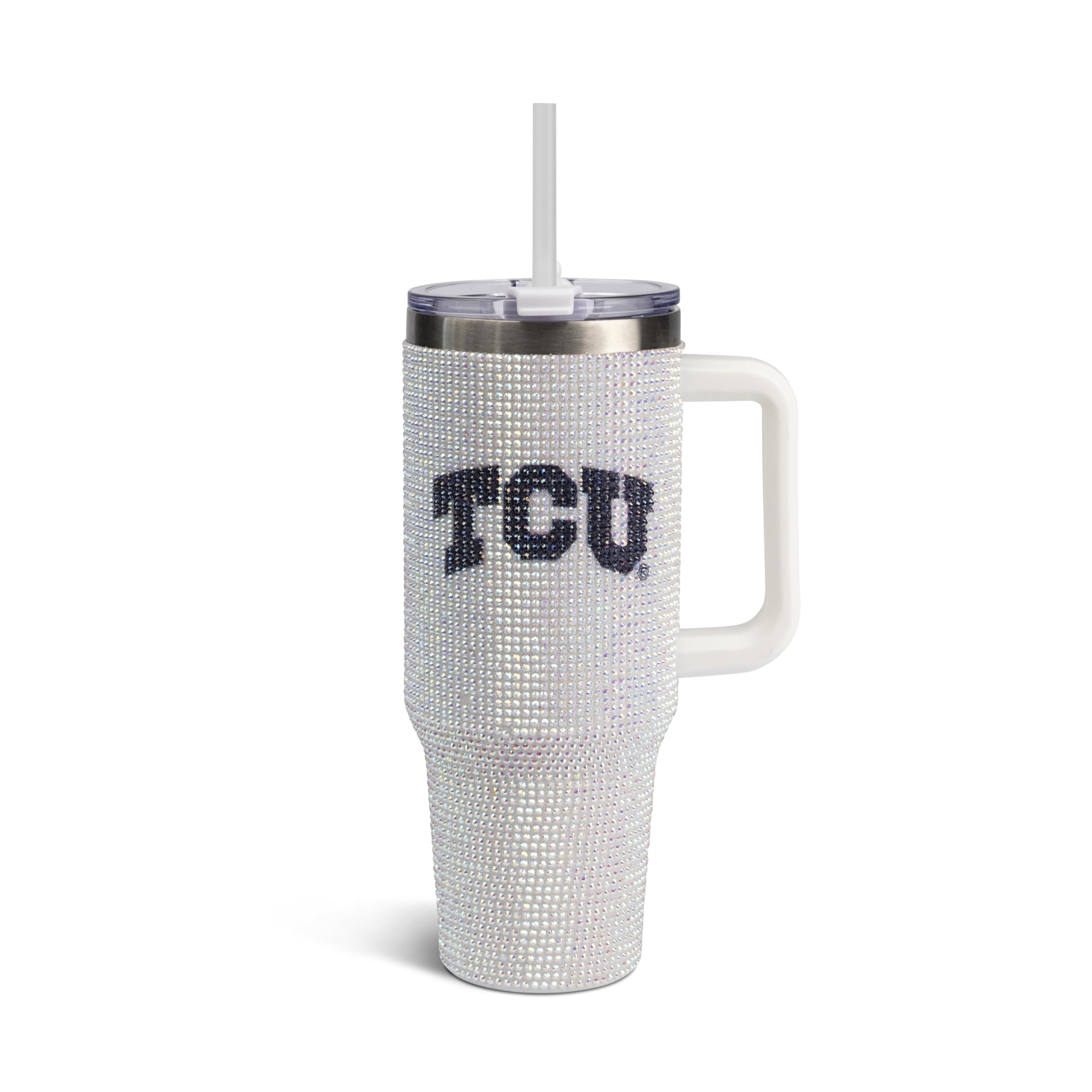 The Memory Company Officially Licensed NCAA 40oz White Rhinestone Tumbler - Stainless Steel Double Wall Vacuum Insulated Water Bottle, BPA-Free, Lid & Straw, Sparkling Team Spirit Drinkware
