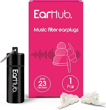 سدادات الأذن تصفية الموسيقى EarHub، 23 db الحد من الضوضاء الموسيقى سدادات الأذن-حماية السمع للموسيقيين، DJ ق، الطبالين، قرع، مهرجانات، النوادي الليلية وغيرها من الأحداث الصاخبة، واضح