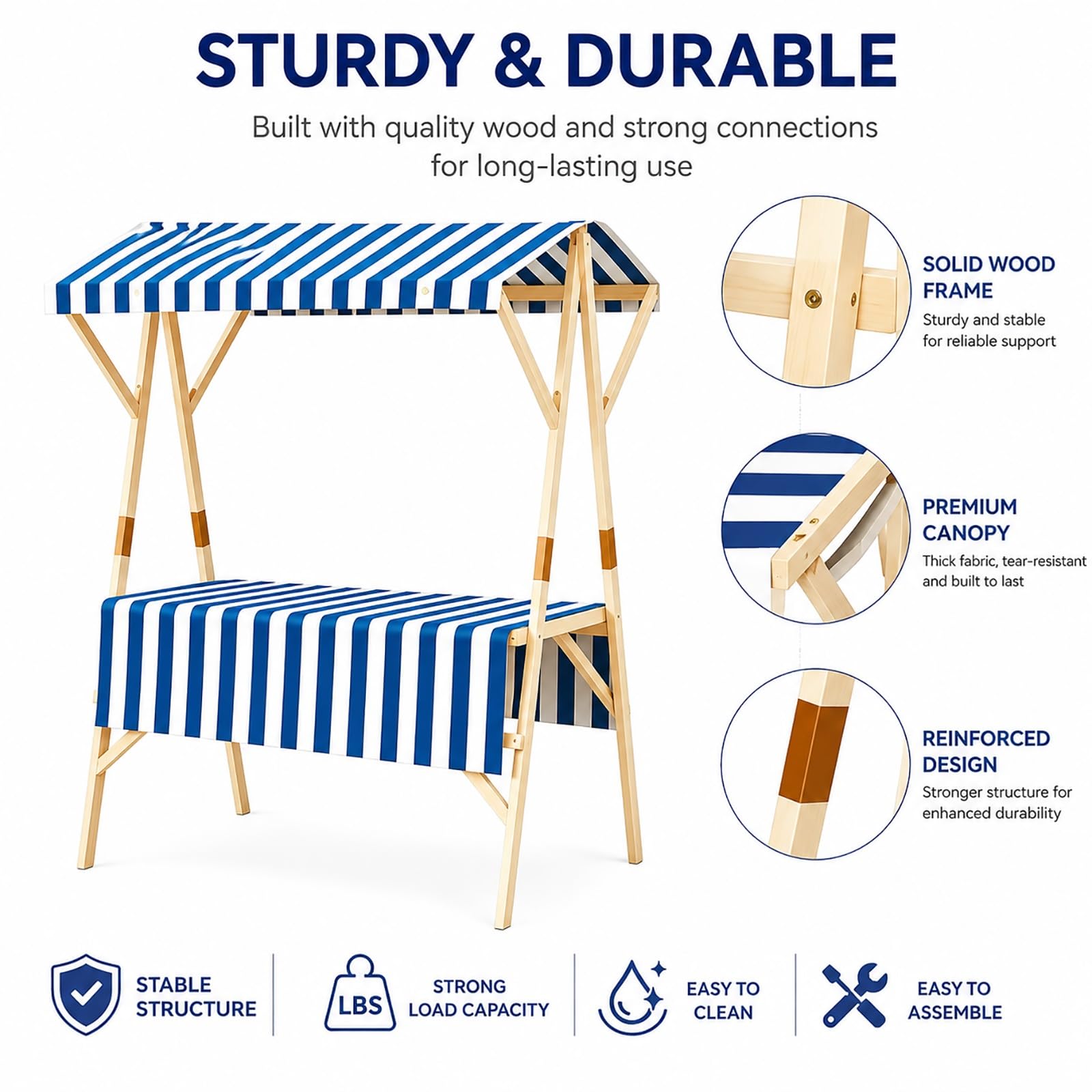 Puesto de Venta Ambulante Madera, Mostrador Mercado Plegable con Toldo, Carrito Comida Portátil para Limonada, Café, Helados, Quiosco para Street Food, Mercadillos y Festivales(Red,150cm/59)
