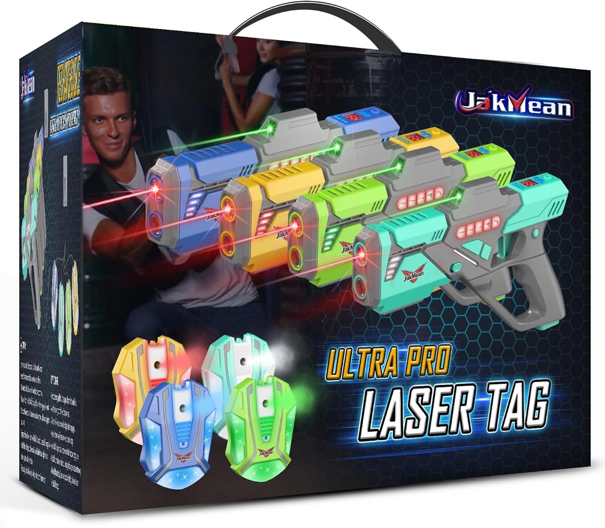 Rechargeable Laser Tag Set with Vests, Upgrade Laser Tag Guns Set of 4 with Mist Spray Effect & LED Digital, Multi Player Toy for Teen Boys & Girls, Indoor&Outdoor Toy Play Game Gift,Ages 8+