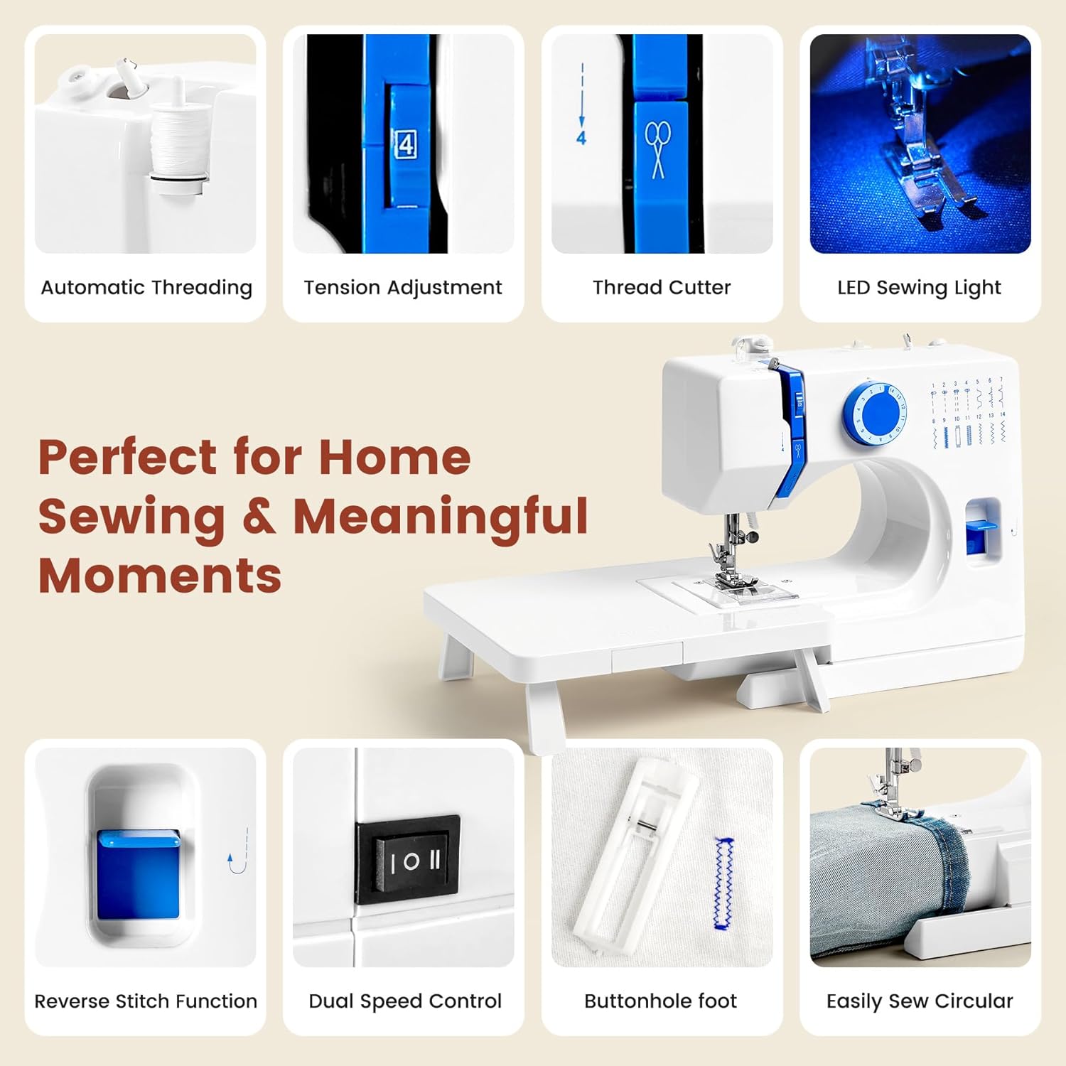 Mini Sewing Machine, Dual Speed Double Needle, 14 Stitch Portable Sewing Machine for Beginners, Adults, Home Use