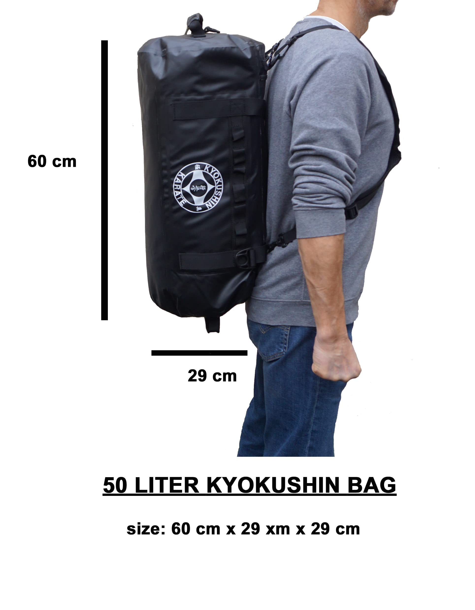 Kyokushin Kyokushinkai - Bolsa de deporte (50 litros), Negro , 60 cm x 29 cm x 29 cm