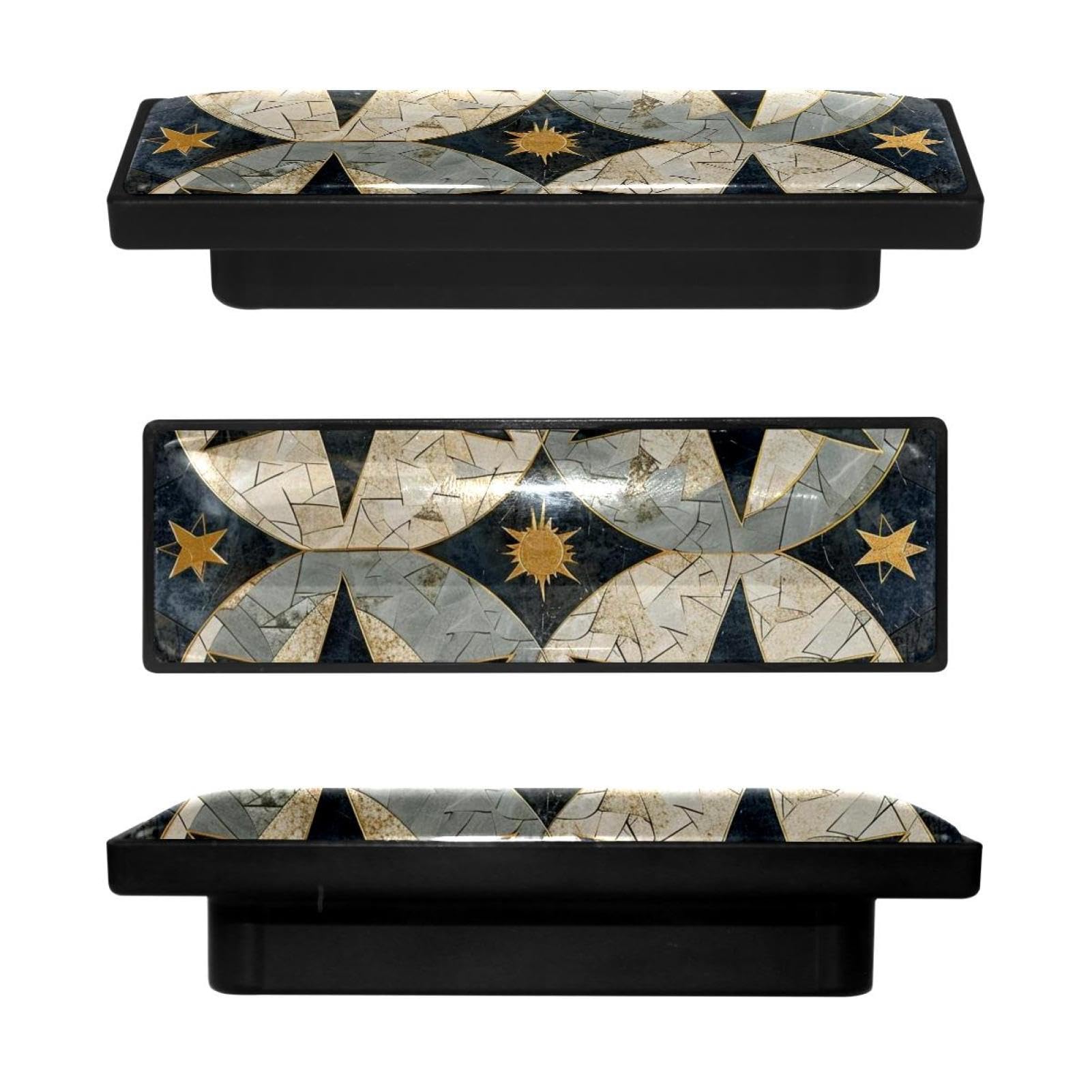 Boutons de placard de cuisine rectangulaires motif étoile et lune | Lot de 4