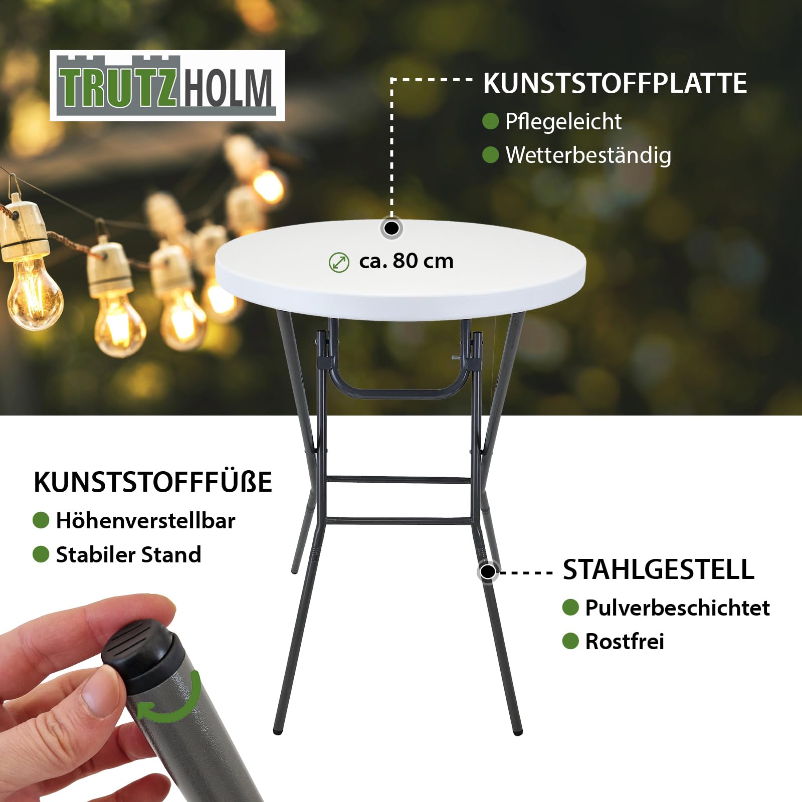 TRUTZHOLM Stehtisch ca. Ø 80cm wahlweise mit Husse Bistrotisch Partytisch Klapptisch Biertisch + Decke (Stehtisch inkl. Husse weiß)
