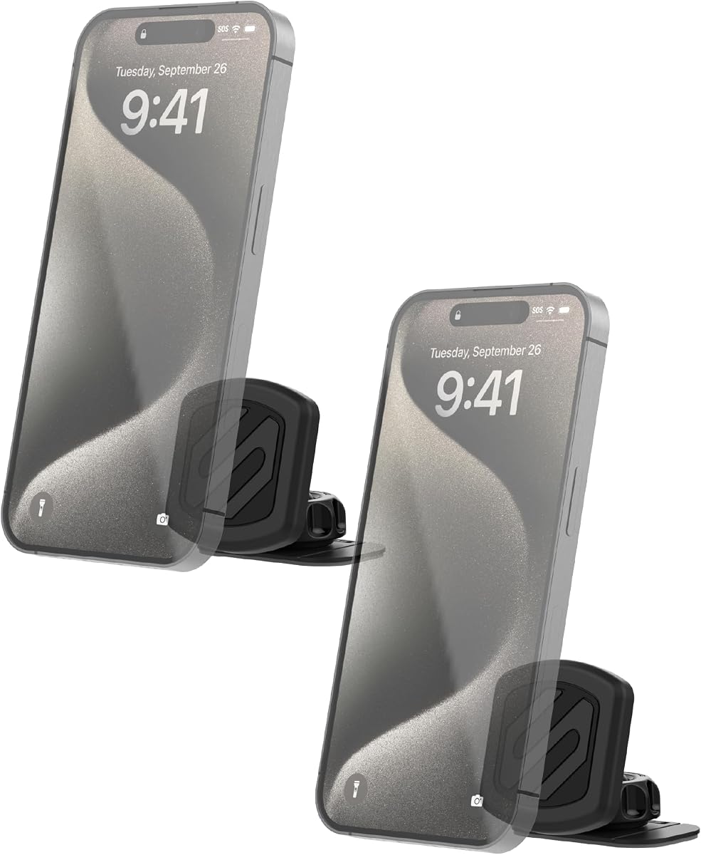 Scosche MAGKIT MagicMount Soporte magnético para teléfono de coche para salpicadero, cabezal magnético ajustable de 360°, soporte universal para teléfono móvil para coche, compatible con iPhone, Samsung y todos los dispositivos (paquete de 2)