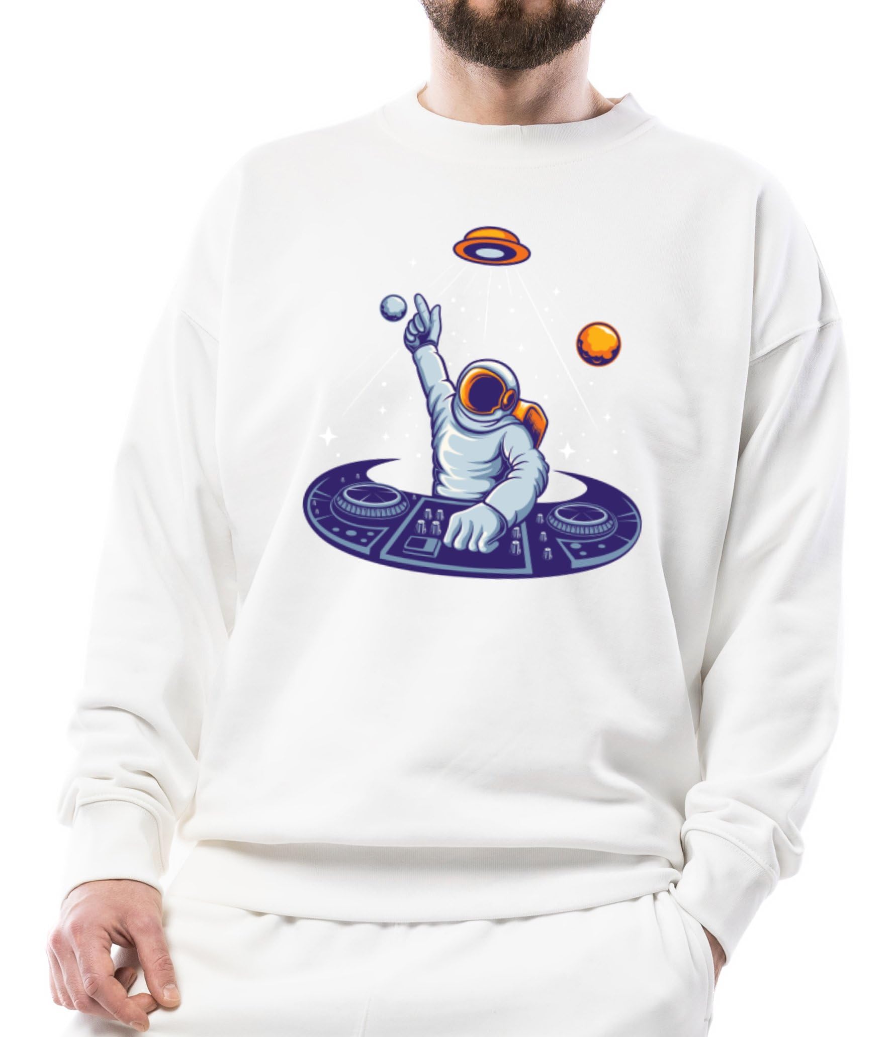 Retro Astronaut DJ Unisex Sweatshirt, Fun and Unique Space Themed DJ Sweatshirt, Gift for Music Lovers, Outer Space DJ Art-image-24