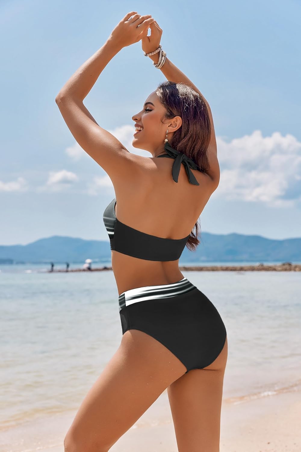 AI'MAGE Women's High Waisted Bikini Sets Tummy Control Swimsuits 2026 Two Piece Bathing Suits Color Block Halter Swim Suits - Image 4