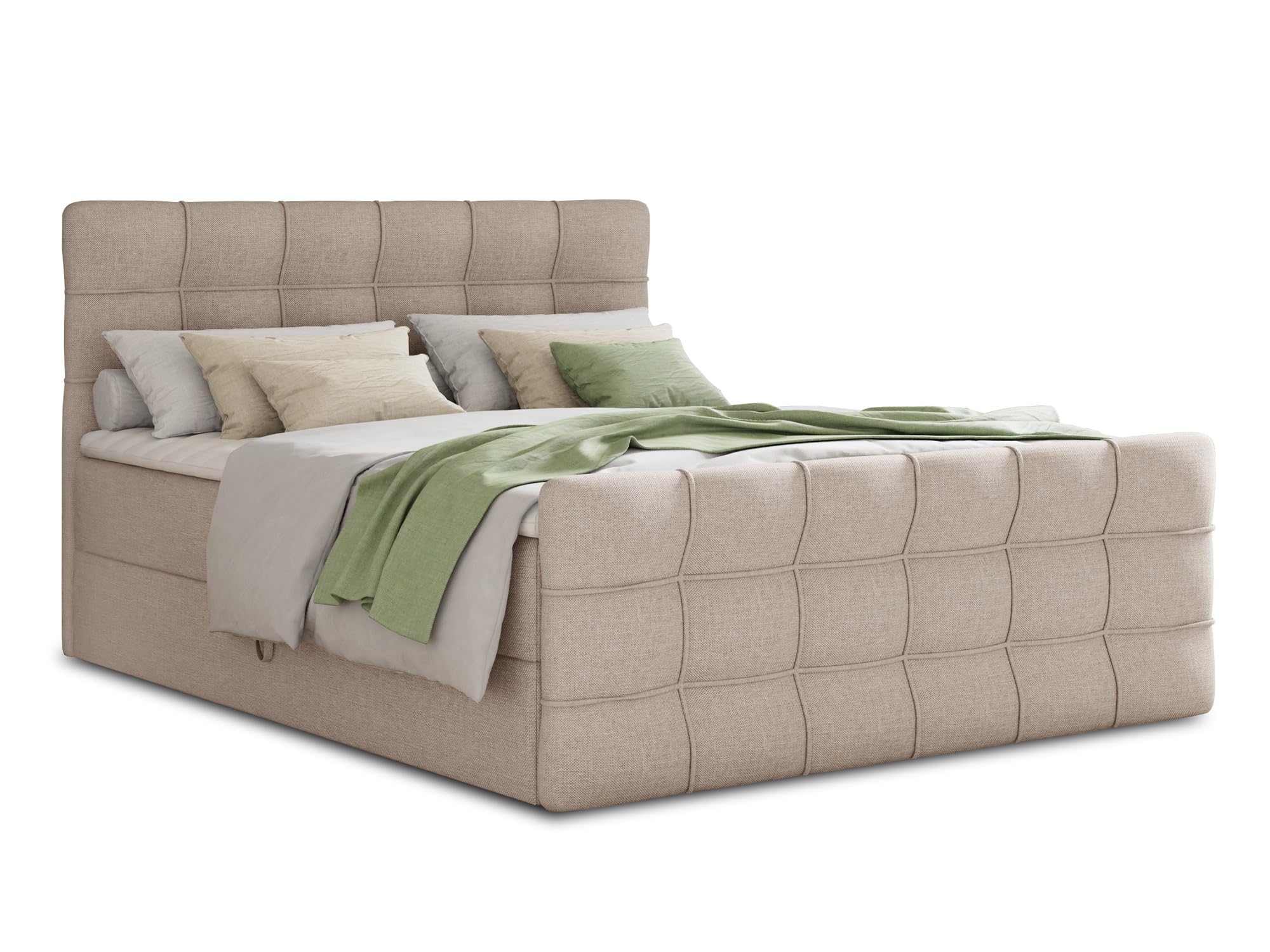 Best Boxspringbett Best Lux Boxspringbett mit Fußteil und Topper – 180 x 200 cm, Beige (Inari 22)