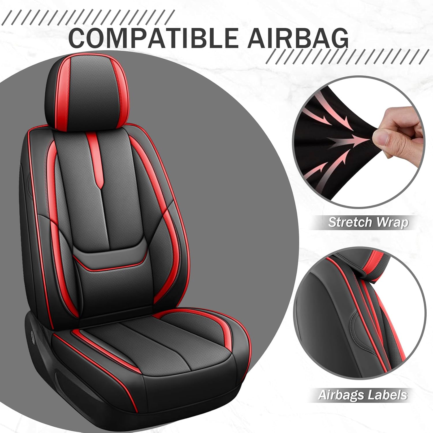 Car Seat Covers Fit for 95% of MINI 2000-2024,Premium Faux Leather Seat Cover | Breathable Waterproof Sports Drive in Style,Easy to Install Seat Covers (Front Pair/Black - Red)