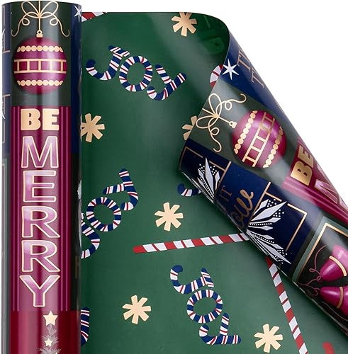 Miniatura 8 de RUSPEPA Rollo de papel de regalo reversible, mini rollo, diseño de Papá Noel, muñeco de nieve y bastón de caramelo, ideal para Navidad, fiestas,