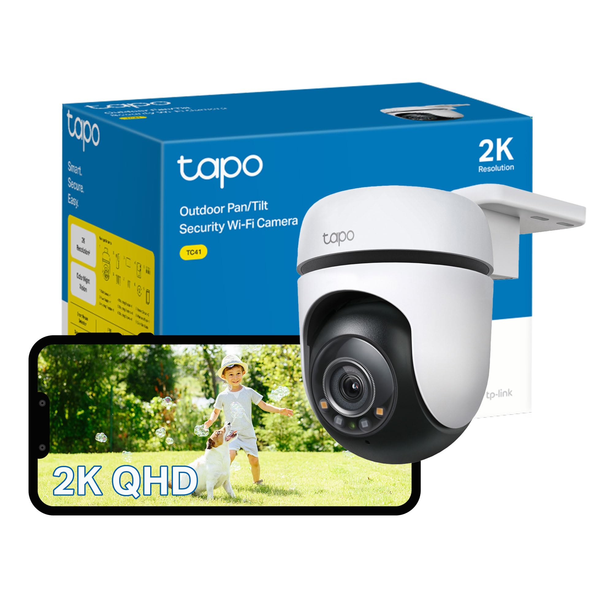 Tapo TC41 2K Pan/Tilt Outdoor Security Camera, WiFi Camera, 360° Smart Person Detection Motion Tracking, Full-Colour Night Vision, No Monthly Fee, Two-Way Talk, IP65, Works with Alexa & GoogleTapo TC41 2K Pan/Tilt Outdoor Security Camera,…