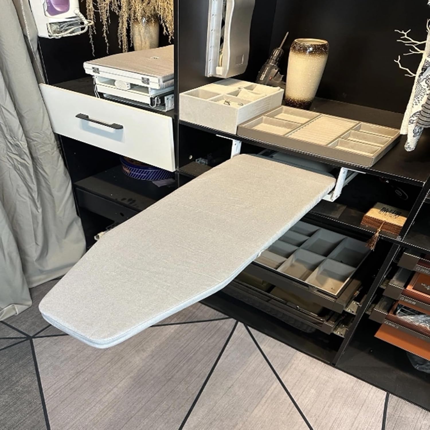 Retractable Pull Out Ironing Board,180 Rotation Hiding Ironing Board,with Heat Resistant Ironing Cover,Load-Bearing 20 Kg for Apartment Small Room(Color1)