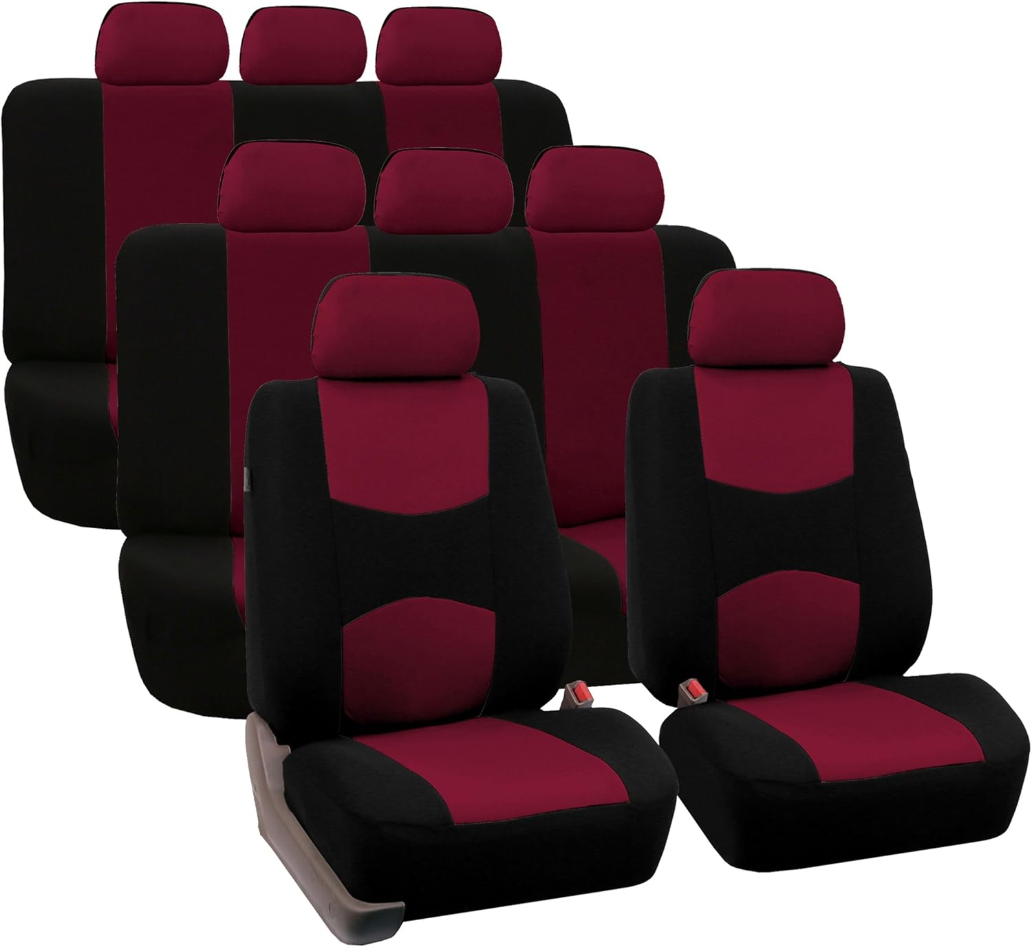 TLH Flat Cloth Burgundy Car Seat Covers 3 Row, 8 Seaters