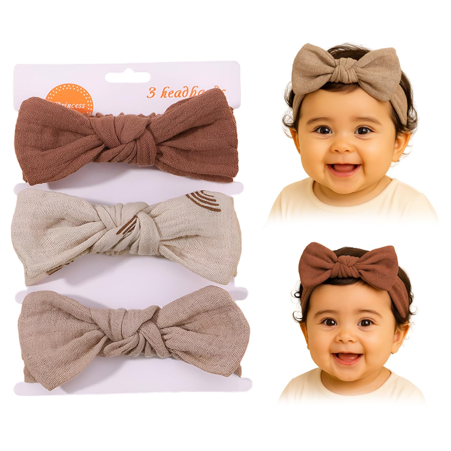 SYGA 3 Pcs Baby Headband Nylon Bow Soft Stretchable Hairband for Newborn Infant Toddler Kids For 0-3 Year (Type-H, Free Size)-image-8