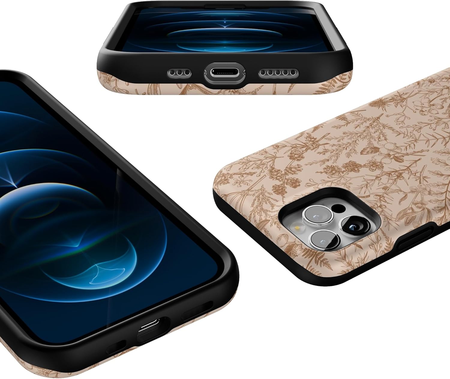 Casely iPhone 12/12 Pro Case | Beige Garden | Neutral Floral | Bold Protective Design | Compatible with MagSafe