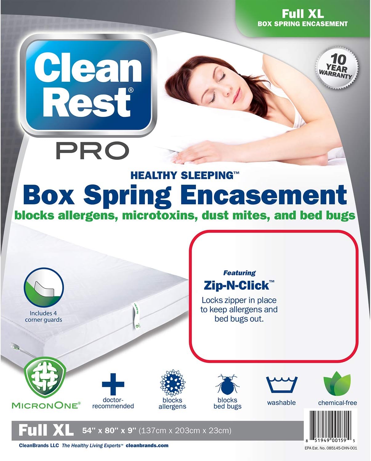 CleanRest Pro Bed Bug Blocking Box Spring Encasement, Full XL, White