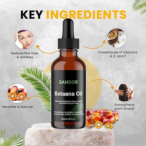 Miniatura 4 de SANOOR Aceite de batana africana, 100% puro y prensado en frío, fórmula orgánica de oasis de sabana para el cuidado del cabello, cuidado de la piel