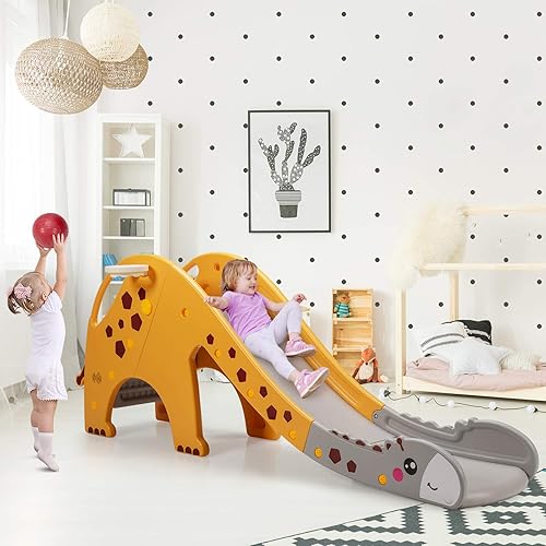 Miniatura 2 de HOMGX Juego de tobogán 3 en 1 para niños pequeños con pelota, juguete de tobogán escalador para niños con aro de baloncesto, centro de juego para