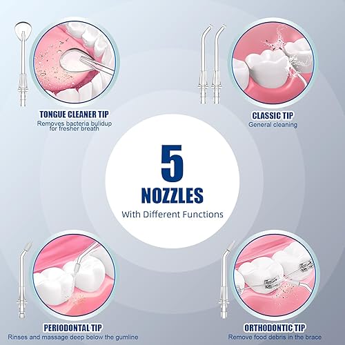 Miniatura 3 de Sawgmore Flosser dental de agua, 10 presiones ajustables, gran capacidad de 20.3 fl oz, irrigador oral eléctrico para limpieza de dientes, 5 puntas