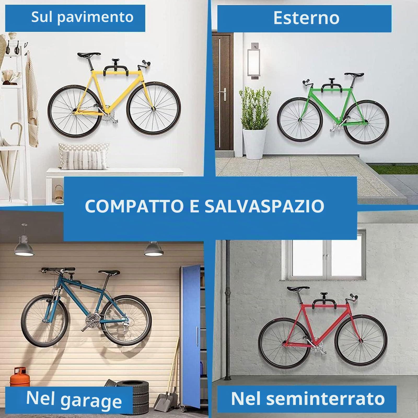 Supporto da Parete Pieghevole per Biciclette da Strada, Montagna e Ibride - 2 Pezzi Poweka