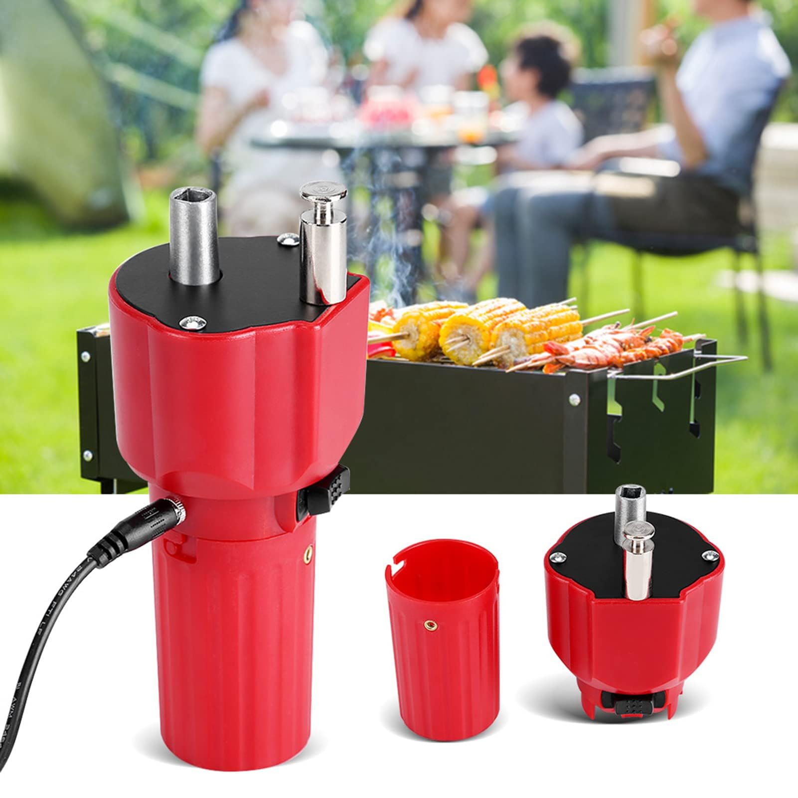 Rôtissoire Électrique avec Moteur Puissant Barbecue Rotatif Résistant à la Rouille Contrôle de Température pour Maison et Restaurant USB Rechargeable Accessoire de Cuisine Idéal