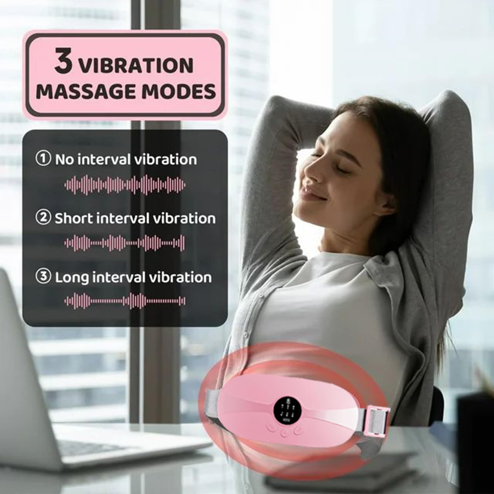 KARFUN Coussin Chauffant Menstruel, Ceinture Chauffante de Massage Abdominal Portable avec 3 Niveaux de Chaleur et 3 Modes de Massage Par Vibration