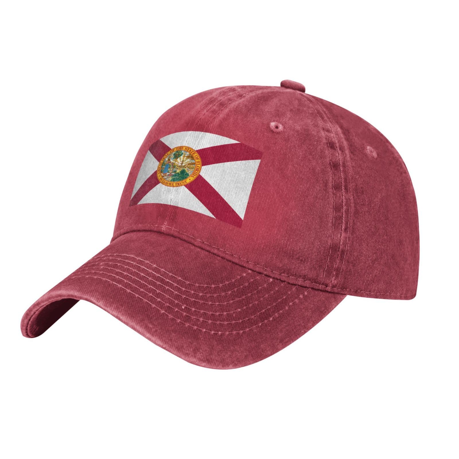 Ouinbvv Unisex Red Flag Of Florida Cowboy Baseball Cap Comfortable Classic Black Design Suitable For Outdoor Travel And Sports
