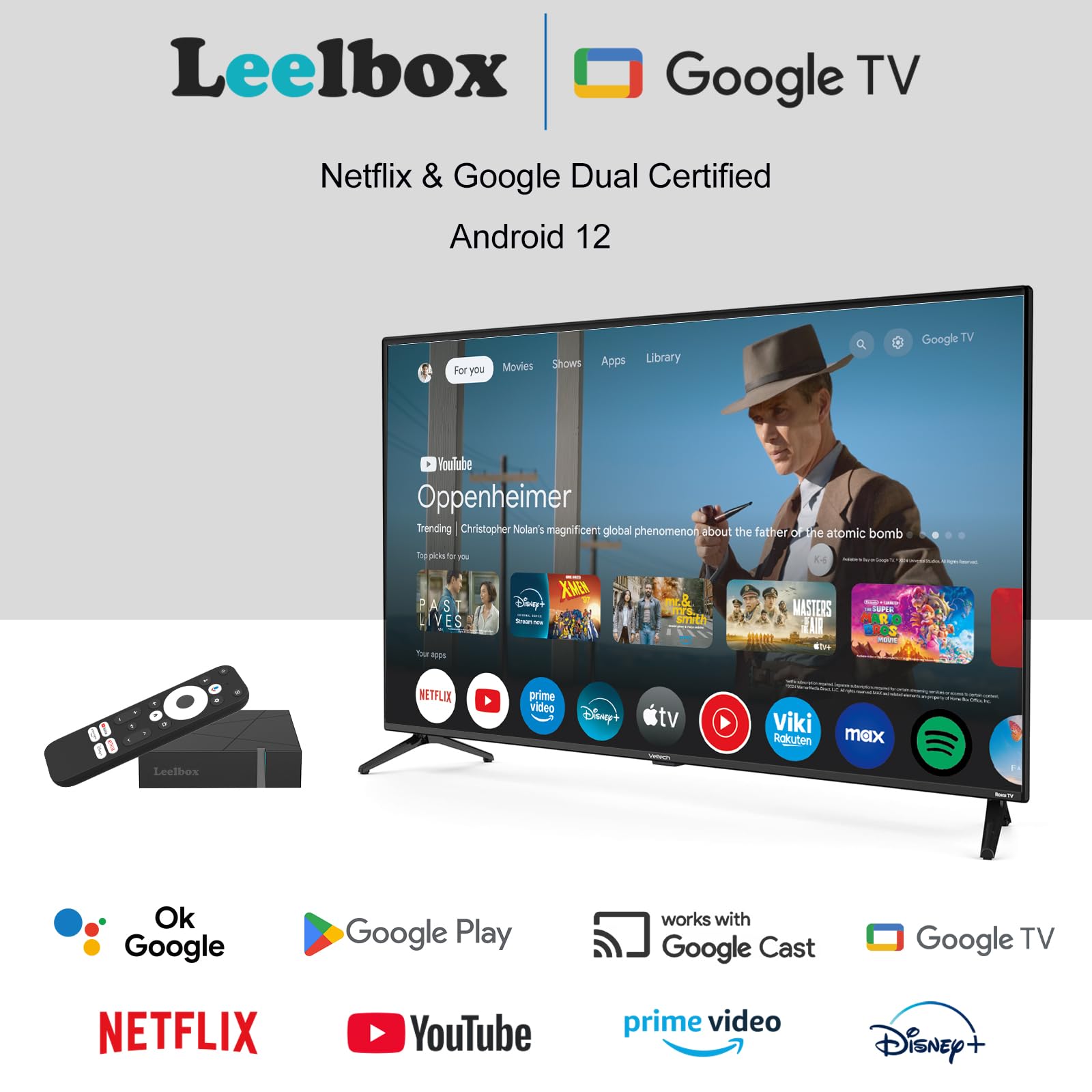 Google TV Box, 4K Ultra HD Streaming Media Player, 4GB RAM, 32GB Smart Android TV Box, Chromecast Integrato Compatibile con L'assistenza Vocale Google, Dolby Atmos e Dolby Vision - WiFi 6, Nero