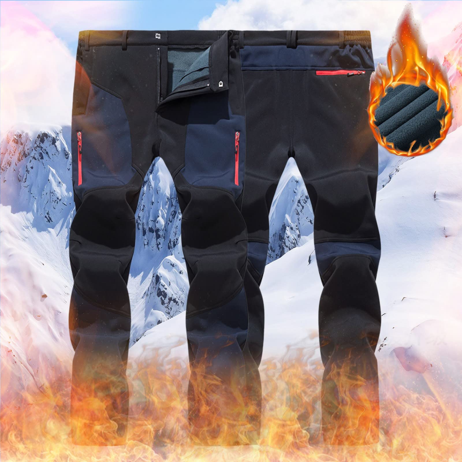 Pantaloni da trekking per uomo, invernali, imbottiti, in pile, per attività all'aperto, da trekking, termici, impermeabili, antivento, da neve, con tasche funzionali